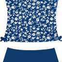 AGAPENG Girls Swimsuit Two Piece Bathing Suit Gingham Tankini Printed Bikini Set Drawstring Girls' Swimwear for 13-14 Years