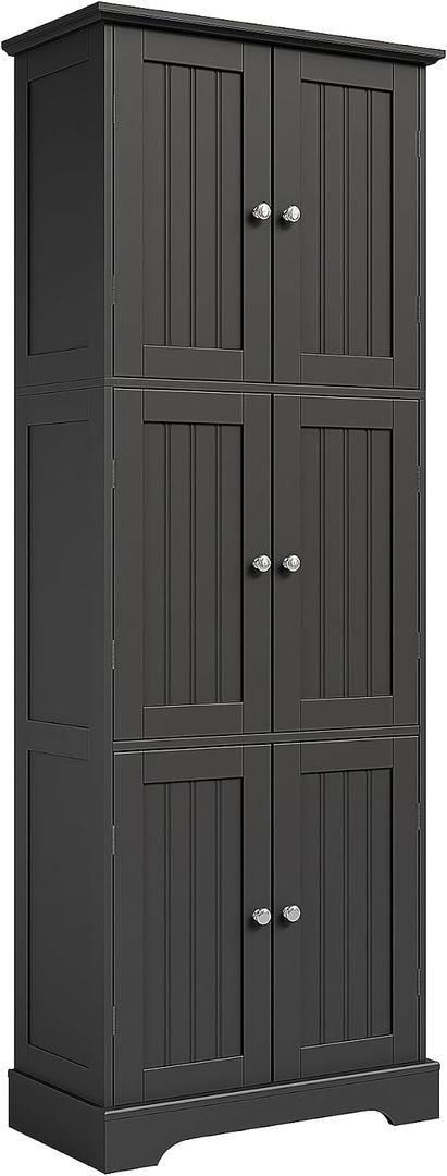 ChooChoo Tall Bathroom Storage Cabinet with 6 Doors, Freestanding Floor Cabinet with Adjustable Shelves, Black Pantry Cabinet for Bathroom, Kitchen, Laundry Room, 63 inches x 23.6 inches x 11.79 inches