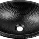 Monarch Abode Bathroom Sink 17-Inch Oval Drop In Bathroom Sink, Top Mount Hand Hammered Matte Black Vanity Sinks for Countertop, Powder Room, Guest Bath or Restroom, Drop in Sinks for Bathrooms