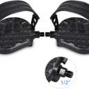 DRBIKE Replacement Bike Pedals with Strap for Stationary Bike, Spin Bike, Recumbent, Exerciser Bicycle, 1/2" 9/16" Bicycle Petal, Black, 1 Pair