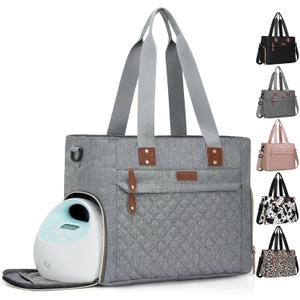 Pritent Diaper Bag Tote for Working Mom, Large Travel Diaper Tote for Mom and Dad with 14 Inch Laptop Sleeve, Mommy Maternity Travel Baby Bag for Boys and Girls, Grey