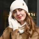 FURTALK Womens Winter Hat Scarf Gloves Set Knitted Thick Beanie Touchscreen Gloves Neck Warmer for Men Women (Beige)