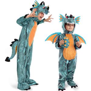 Spooktacular Creations Halloween Child Dragon Costume, Dinosaur Costume Kids with Wings Eggs for Baby Toddler Dress Up Party (Toddler(3-4 yrs), Blue)