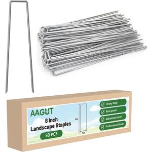 AAGUT Landscape Staples 8 Inch 11 Gauge Garden Staples 50 Pack, Galvanized Heavy Duty U-Shaped Sod Pins,Yard Ground Lawn Fence Stakes for Weed Barrier Fabric Irrigation Tubing