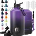 1 Gallon Water Bottle Insulated | Thickened Stainless Steel Vacuum Metal Water Jug | Portable Sports Large for Gym and Hiking with Straw, Carrier Bag, Handle Strap | BPA-Free 128 oz (Purple/Black)