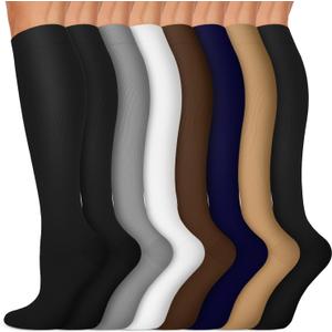 Copper Compression Socks 15-20 mmHg for Men & Women 8 Pairs Circulation Support for Nurses, Travel, Running, Hiking, Soccer, L/XL