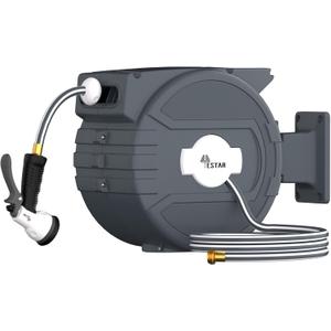 Retractable Garden Hose Reel 1/2 in x82 ft, Garden Water Hose Reel with 7- Function Sprayer Nozzle, Any Length Lock/Automatic Slow Return System,180 Swivel Bracket (Gray-white)