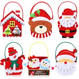 Sadnyy 6 Pcs Christmas Felt Gift Bags Baskets Xmas Celebrations Treat Bucket Christmas Santa Claus Snowman Elk Bag with Handle Portable Candy Gift Treat Holder for Party Favor Supplies
