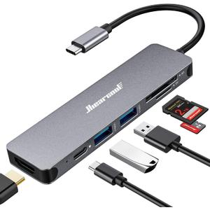 Hiearcool USB C Hub for MacBook 7-in-1 USBC Adapter with 4K HDMI, 100W PD, USB 3.0 5Gbps Ports, SD/TF Card Reader USB-C Dongle for Office, Meetings, Travel & Home Setup-Space Grey