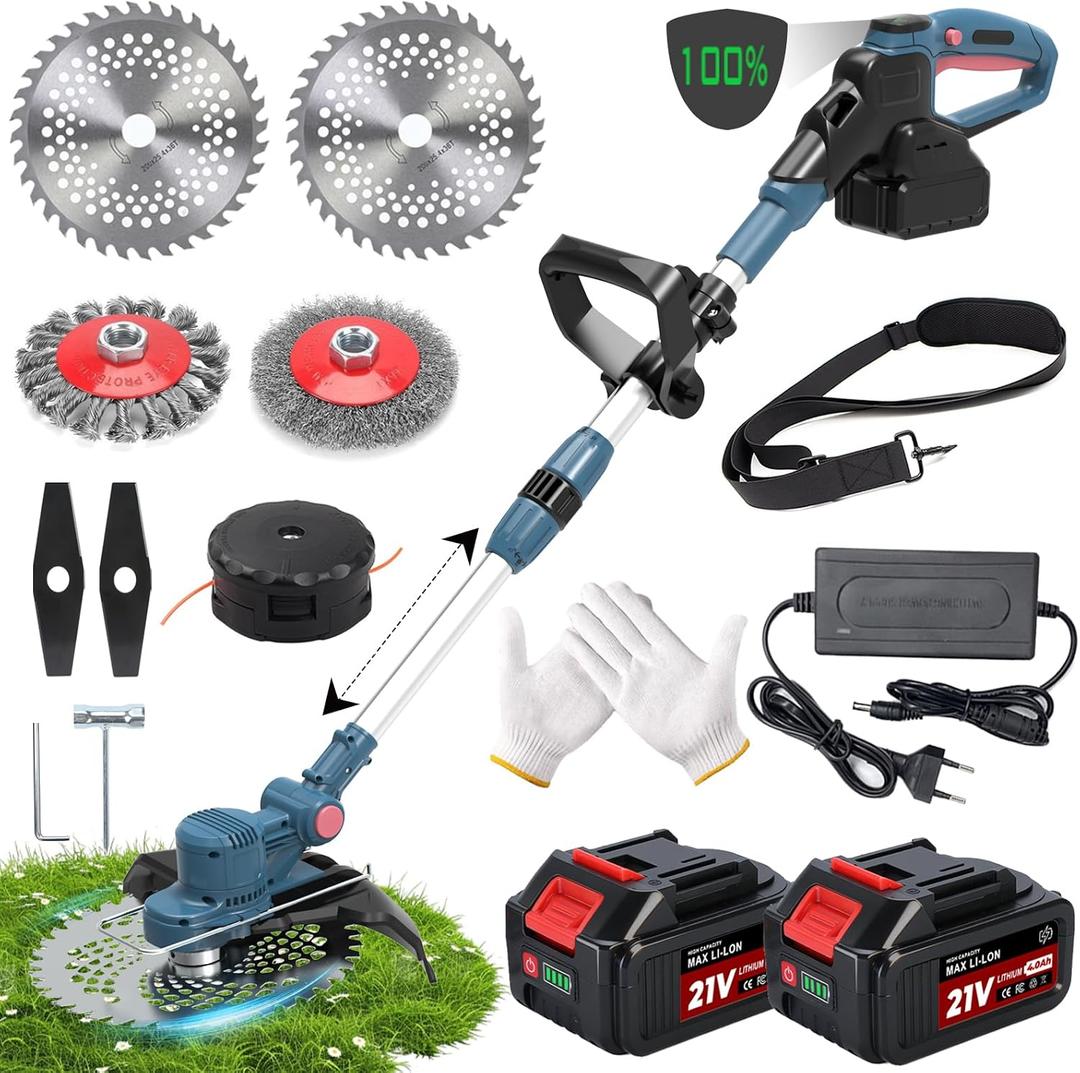 Electric Weed Wacker,Foldable Electric Weed Eater,Cordless String Trimmer
Equipped with 2X4.0Ah Batteries &Charger,5-in-1 Multi-Function Brush Cutter for Garden,Yard and Lawn Use-Navy blue