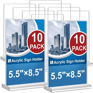 Acrylic Sign Holder 5.5 x 8.5, 10 Pack Double-Sided Stand up Table Top Clear Sign Holders, T Shape Plastic Acrylic Picture Frame Menu Flyer Paper Holder Display Stands for Office Store Wedding Party