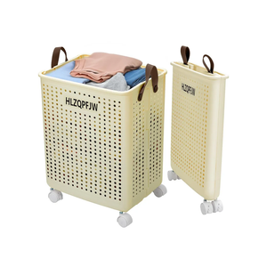 HLZQPFJWcollapsible laundry baskets,laundry basket with wheels,laundry hamper with wheels,dorm laundry hamper,childlaundry basket plastic (Cream yellow, Large)