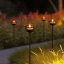 Solar Pathway Lights Outdoor, Rust Iron Ball Candle Holder Stake with Flickering Solar Powered Tea Lights, Perfect Decorative Garden Lighting for Yard Lawn Patio Landscape Decor Outside-4Pack