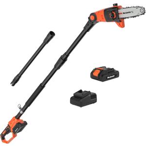 Pole Saw 8-Inch Cordless Pole Saws for Tree Trimming, 15-Feet MAX Reach Electric Pole Saw, 16ft/s Cutting Speed Auto Oiling Multi-Angle Pole Chainsaw with 2 x 20V 2.0Ah Battery & Charger
