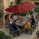 Kingdura 15ft Large Patio Umbrella with Base Included, Double-Sided Rectangle Outdoor Table Umbrella with 12 Reinforced Ribs, Crank Lift for Market Pool Deck Backyard, Dark Red