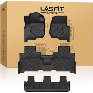 LASFIT Floor Mats for Ford Expedition | Expedition Max 8 Seater 2021 2022 2023 2024(Not Fit 7 Seats), All Weather TPE Protector Custom Fit for SUV Car Liners, 1st& 2nd& 3rd Row, Black 4pcs