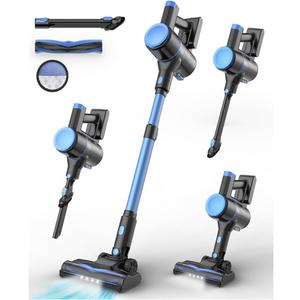 N8 Cordless Vacuum Cleaner, Lightweight Stick Vacuum with Powerful Suction, 2200mAh Battery, 40 Mins Runtime, Self-Standing, Rechargeable Vacuum Cleaners for Home Hardwood Floor Carpet Pet Hair (Azure)