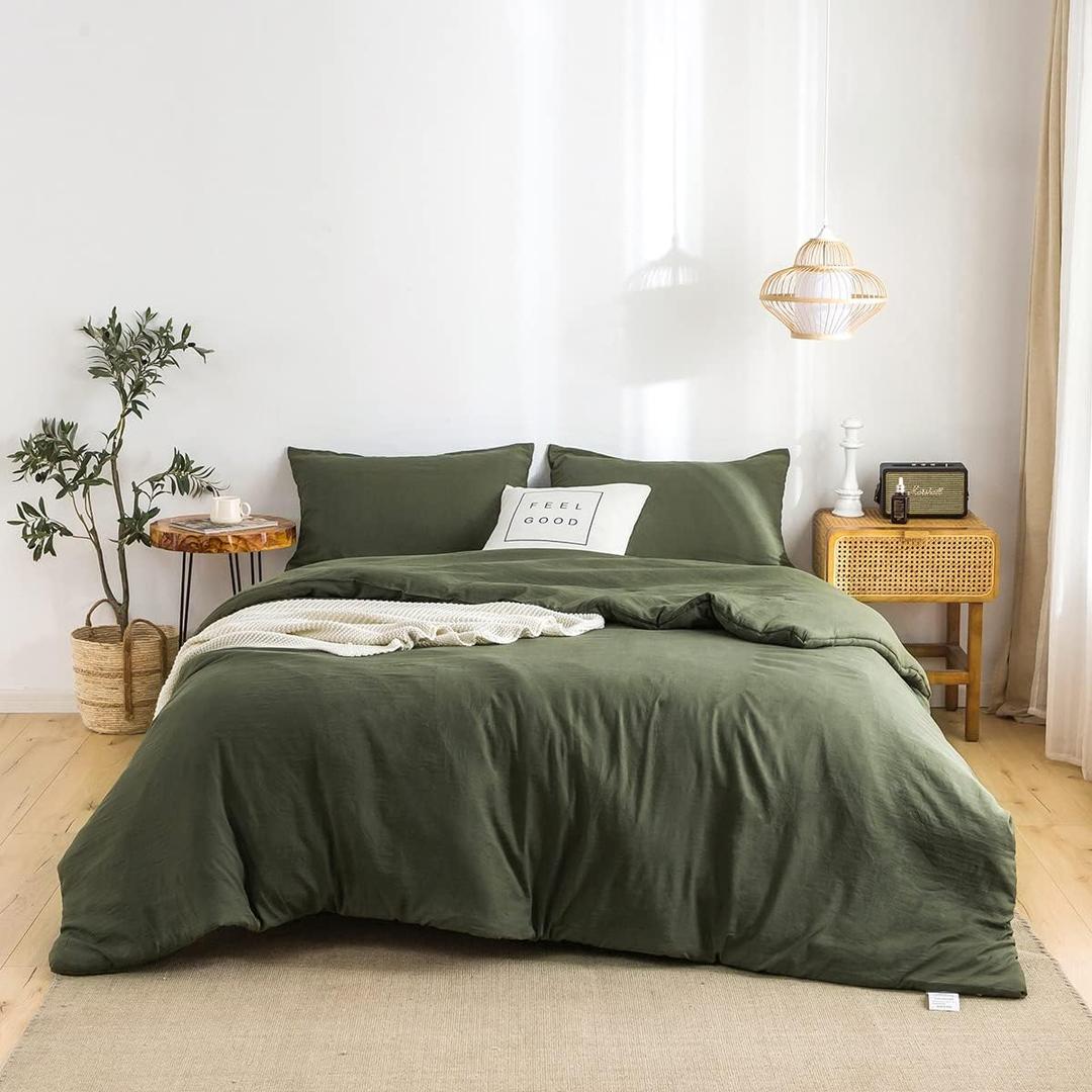 COTTEBED Ultra-Soft King Bedding Comforter Sets Bed, All Season Use Light Weight with Warm Fluffy Washed Cotton Microfiber,1 Bed Blanket Comforter & 2 PillowSham(King/California King Dark Olive Green