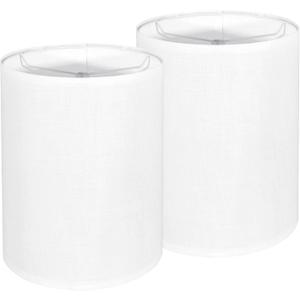 Tall Lamp Shades Set of 2, 10" Top X 10" Bottom X 13" High Large Drum Lampshades for Table Lamps Floor Lamp, White Line Fabric Lamp Shades, Easy Assembly Replacement Lampshades