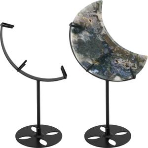 Moxweyeni 2 Pcs Crystal Moon Stand Adjustable Metal Crystal Display Holder Moon Shaped Small Display Easel Stands for Gemstones Geodes Mineral Agate Home Office Decor(Black)
