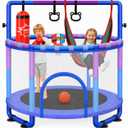Yohood 55" Trampoline for Kids with Enclosure, 6-in-1 Toddler Trampoline Indoor Outdoor, Upgrade Full Anti-Rust Tube with Adjustable Gymnastics Bars for Boys Girls (Missing Half The Spring And Support Bar)