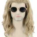 Topcosplay Mens Wigs Long Curly Hippie Rock Wigs Ash Blonde Cosplay Halloween Costume Party Wig