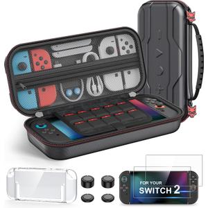 Switch 2 Carrying Case Compatible with Nintendo Switch 2&1/Switch OLED Console, 4 In 1 Protective Hard Portable Travel Carry Storage Bag Include Cover Case, Screen Protector, Thumb Grips
