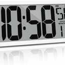 Digital Atomic Clock Never Needs Setting, 14.2 Wall Clock, Large Display Clock Battery Operated with Temp, Date,Timer, DST, for Living Room, Bedroom, Classroom White