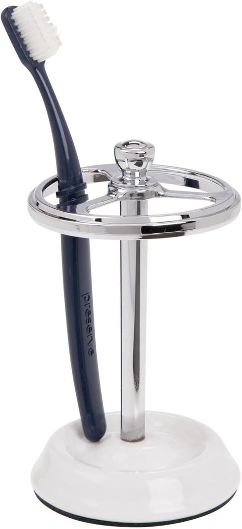 iDesign 3-Section Toothbrush Holder for Bathroom - Toothbrush Stand for Countertop, White/Chrome