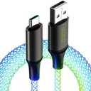 IHAO RGB USB A to Type C Fast Charging Cable Phone Charger High Data Speed Light Up Colourful RGB Current Flowing for All USB C Device-39 Inches Biege