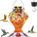 Hummingbird Feeder, BOLITE Glass Hummingbird Feeders for Outdoors Hanging, Hand Blown Twisted with Ant Moat, 5 Bee-Proof Ports, 360 Perch, Leak-Proof, 24oz, Orange, Gifts for Mom Dad Women Men