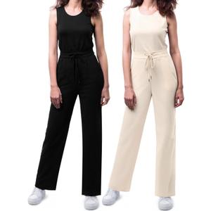 2 Pack Women's Jumpsuits Summer Romper Sleeveless Wide Leg Long Pants 2025 Casual Summer Dressy Travel Outfit, L
