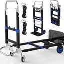 Convertible Hand Truck Dolly Cart/Folding Cart / 4-Wheel Collapsible/ 2 Straps/Adjustable Height Length/for Luggages/Cartons/Warehouse/Supermarket/Office / 500 Lbs Load