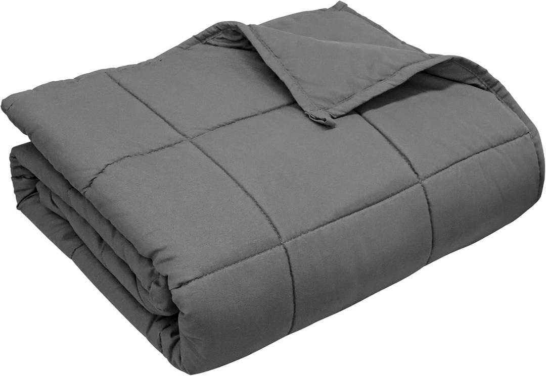 Weighted Blanket for Adults (15 lbs, 48"  72", Grey) Twin Size Heavy Blanket for 140-160lbs, Breathable Weighted Throw Blanket with Glass Beads for All Season, Washable