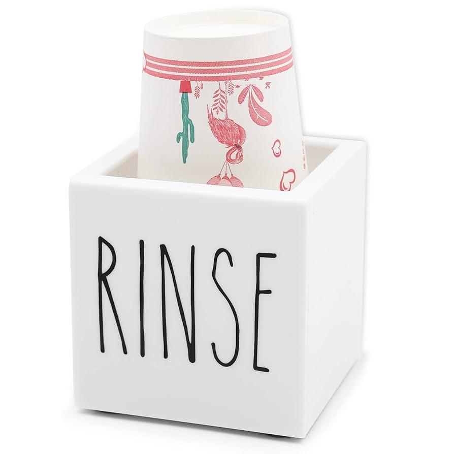 Bathroom Cup Dispenser, Farmhouse Dixie Cup Holder, 3 oz 5 oz Paper Mouthwash Cup Storage Box, Wooden Disposable Cup Caddy, Water Dispenser Cup Holder for Countertop (White)