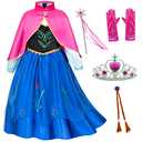 Party Chili Princess Costumes Birthday Party Dress Up for Little Girls/Long Sleeve with Cape,Wig,Crown,Gloves 4T 5T (120)
