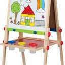 Hape E1010 Magnetic All in 1 Kids Height Adjustable Drawing Dry-Erase Chalkboard Wooden Artist Easel with 3 Paint Pots and Refillable Paper Roll, "L: 18.9, W: 15.9, H: 41.8 inch"
