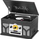 10-in-1 Record Player with Built-in Speakers Wireless Playback, CD & Cassette Player, USB Player, AM/FM Radio, 3 Speeds Turntable Vinyl Record Player Black