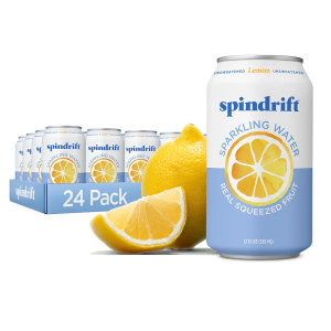 Spindrift Sparkling Water, Lemon Flavored, Made with Real Squeezed Fruit, 12 Fl Oz Cans, Pack of 24 (Only 3 Calories per Can), Best By 17 Jul 2026
