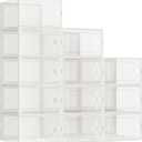 Kuject Large Shoe Organizers Storage Boxes for Closet, 12 Pack Clear Plastic Stackable Storage Bins with Lids, Under Bed Shoe Containers for Entryway, Fit up to Women's Size 10, Black, Off-white