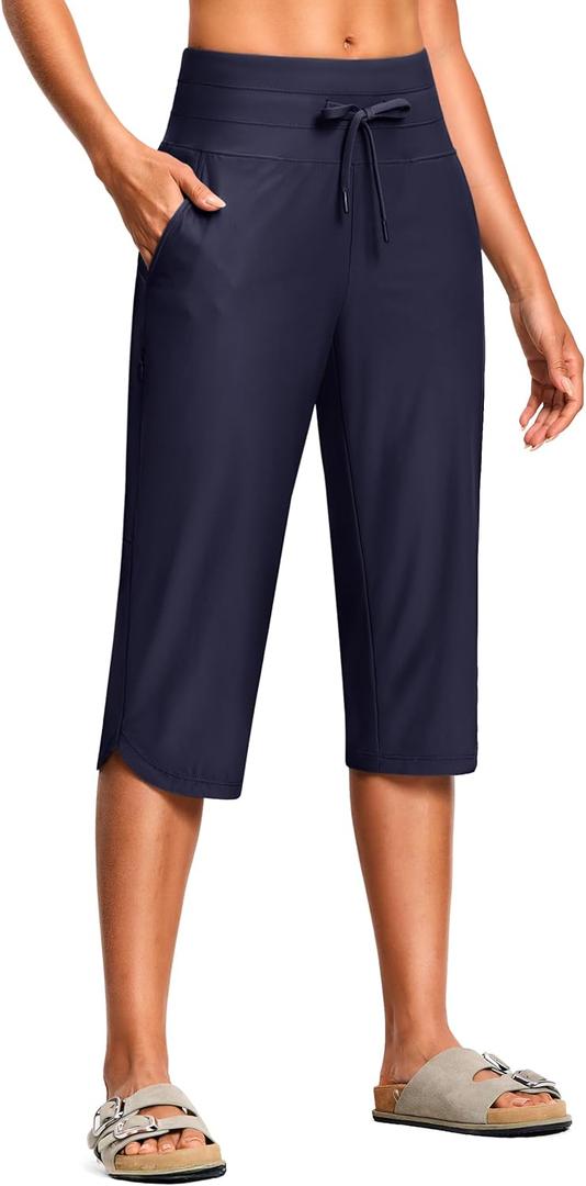 Women's Swim Capris Pants 15" High Waist Tummy Control Quick Dry UPF 50+ Long Board Shorts with Liner and Pockets (Large)