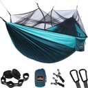 Camping Hammock with Mosquito Net, Double & Single Lightweight Portable Hammocks with Tree Straps, Parachute Hammock for Camping, Backpacking, Blue (Single 102"L x 55"W)