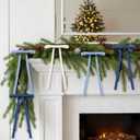 Chuangdi 30 Pcs Blue Velvet Ribbon Bows Christmas Tree Ornaments 5x9 Inch Vintage Blue White Double-Sided Premade Velvet Gift Wrapping Bows for Tree Garland Wreath Xmas Decorations, 3/8'' Wide