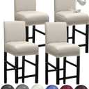 HFCNMY Bar Stool Covers,4 Pack Stretch Waterproof PU Bar Stool Covers with Backs Bar Stool Chair Covers Barstool Covers Slipcovers with Back Pub Counter Stool Chair Covers with Elastic Bands Beige