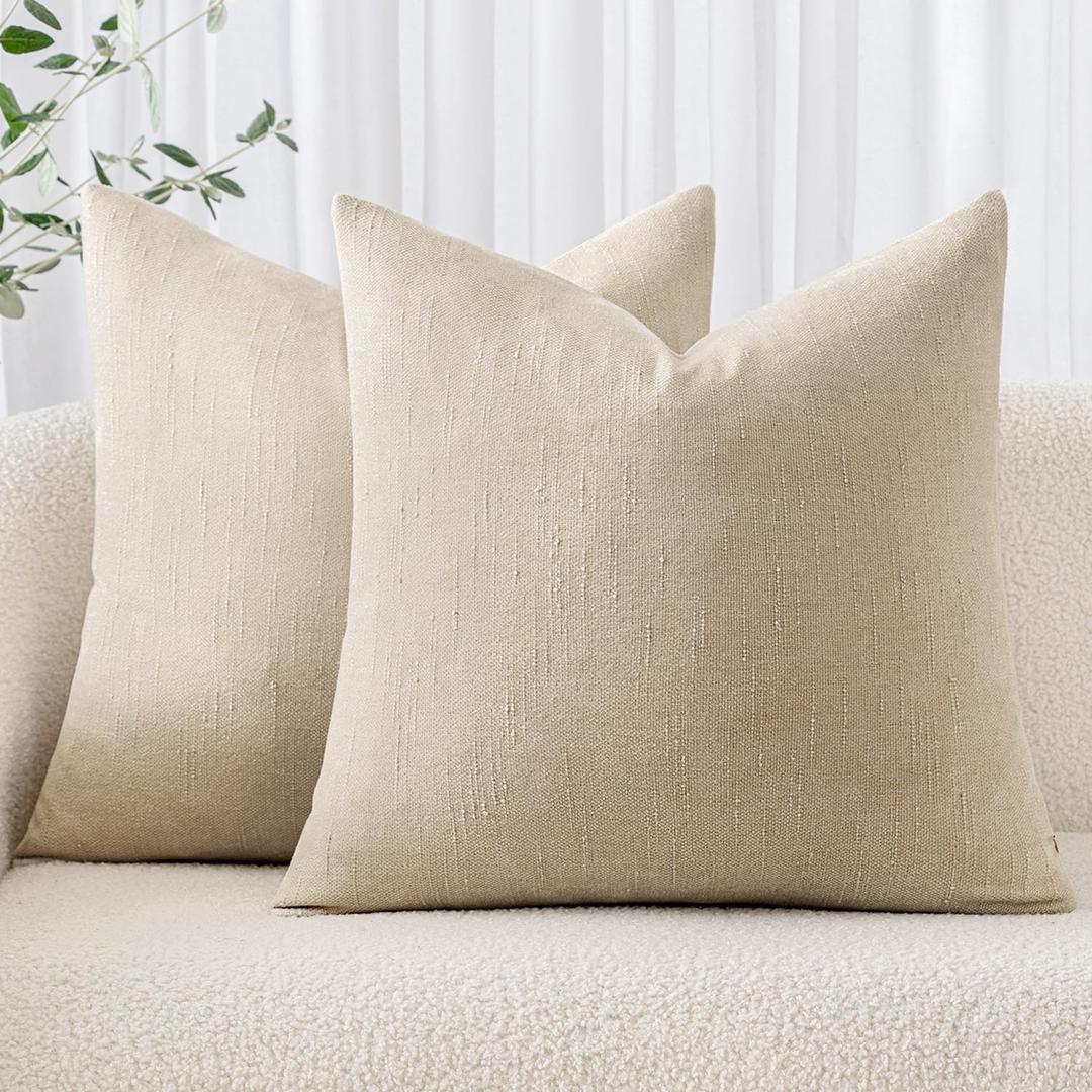 MIULEE Pack of 2 Decorative Throw Pillow Covers Soft Throw Pillows Solid Textured Cushion Covers Home Decor for Couch Sofa Bedroom Living Room 20x20 Inch, Beige Cement