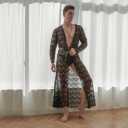 Mens Robes Lightweight Mesh Lingerie Transparent Sleepwear Ultra thin Pajamas Suit Nightgown Robe for Men (Black)