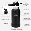 64oz Water Bottle,Half Gallon Stainless Steel Insulated Bottle with Leak Proof Dual-Mode Lid,Straw & Chug Drinking,Large Handle,Keeps Cold 24H Hot 12H for Gym,Outdoor & Use (Midnight Black)