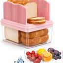 Bread Box with Slicer & Ice Chilled Condiment Caddy, Portable Airtight Bread Storage Container with Lid Handle for Kitchen Counter, Bread Keeper for Homemade Bread,Toast, Bagel, Cookies, Pink