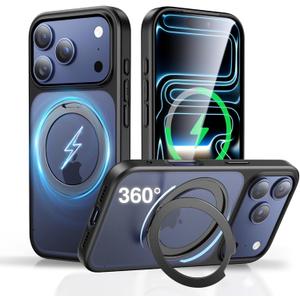 SMARTDEVIL 360° Rotatable Magnetic Stand Case for iPhone 17 Pro Max, Military Grade Drop Tested, [Compatible with MagSafe], Ring Translucent Slim Hard Back Soft Edge