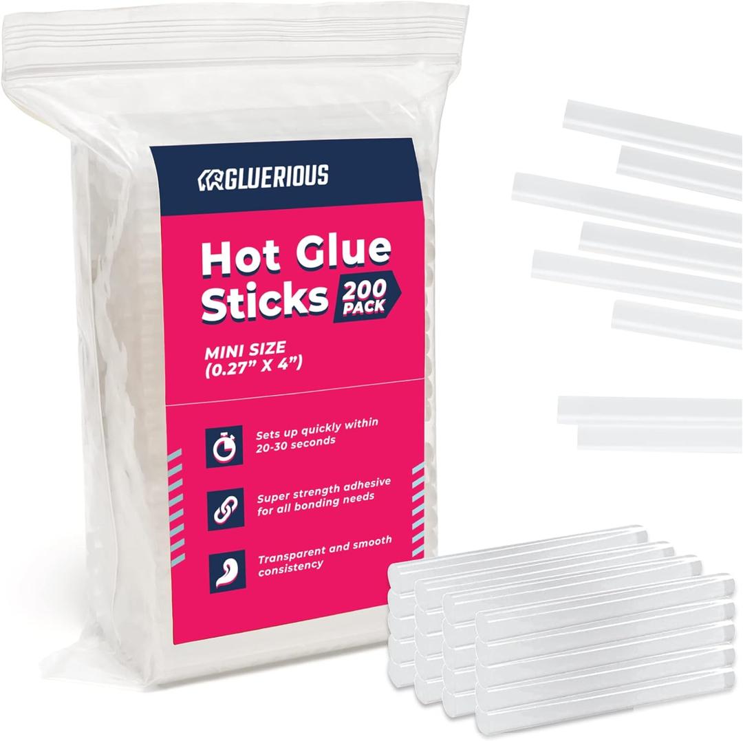 Mini Hot Glue Gun Sticks (Bulk Pack of 200) - 4" Length, 0.27" Diameter - Multi-Purpose for DIY Art, Crafts, Home Decoration, Sealing, and Repairing - Compatible with Most Glue Guns (Clear)